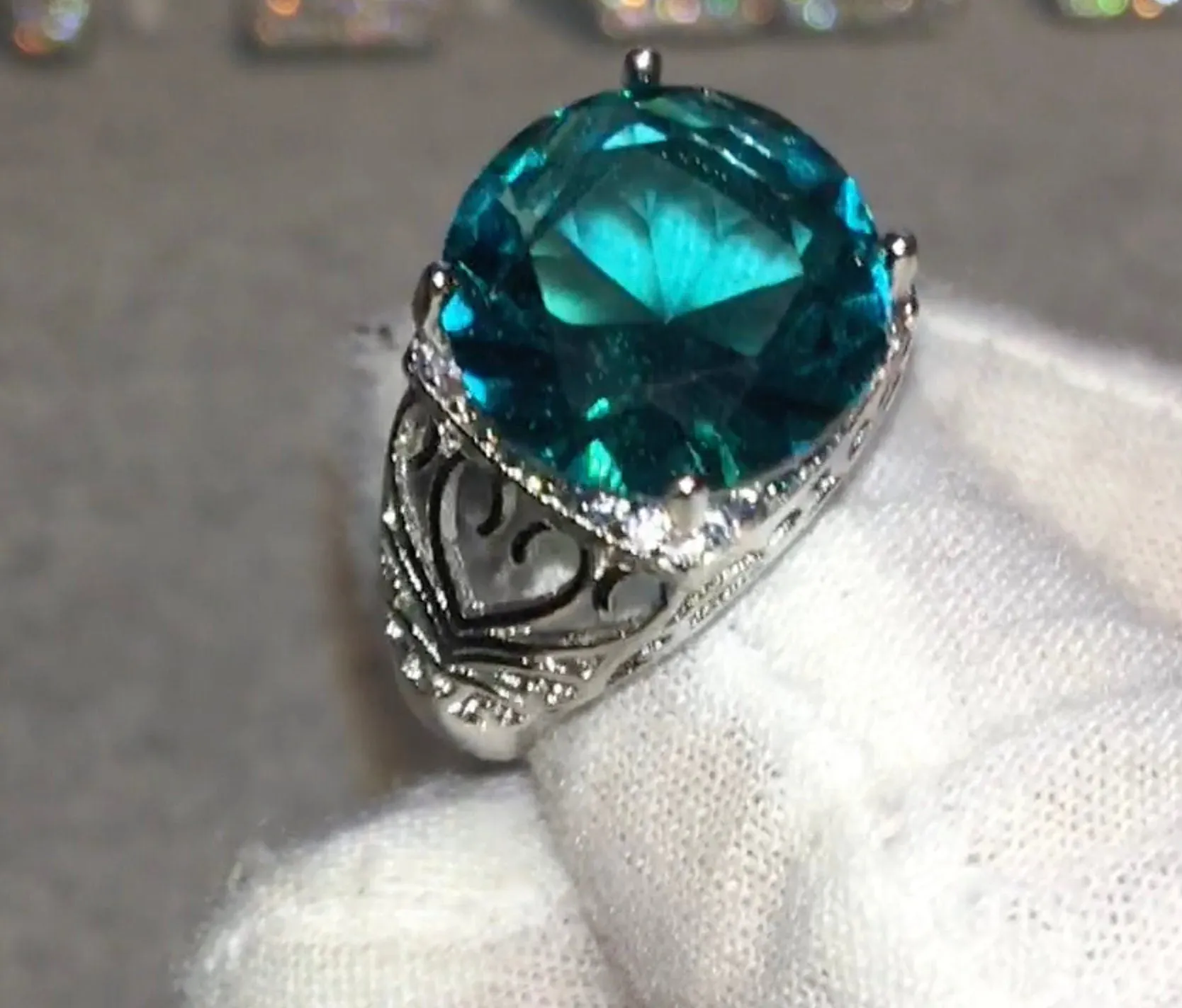 Promise Ring | Engagement Ring | Teal Blue Ring | Womens Promise Ring |  Aquamarine Engagement Ring | Blue Diamond Ring | Tourmaline Ring