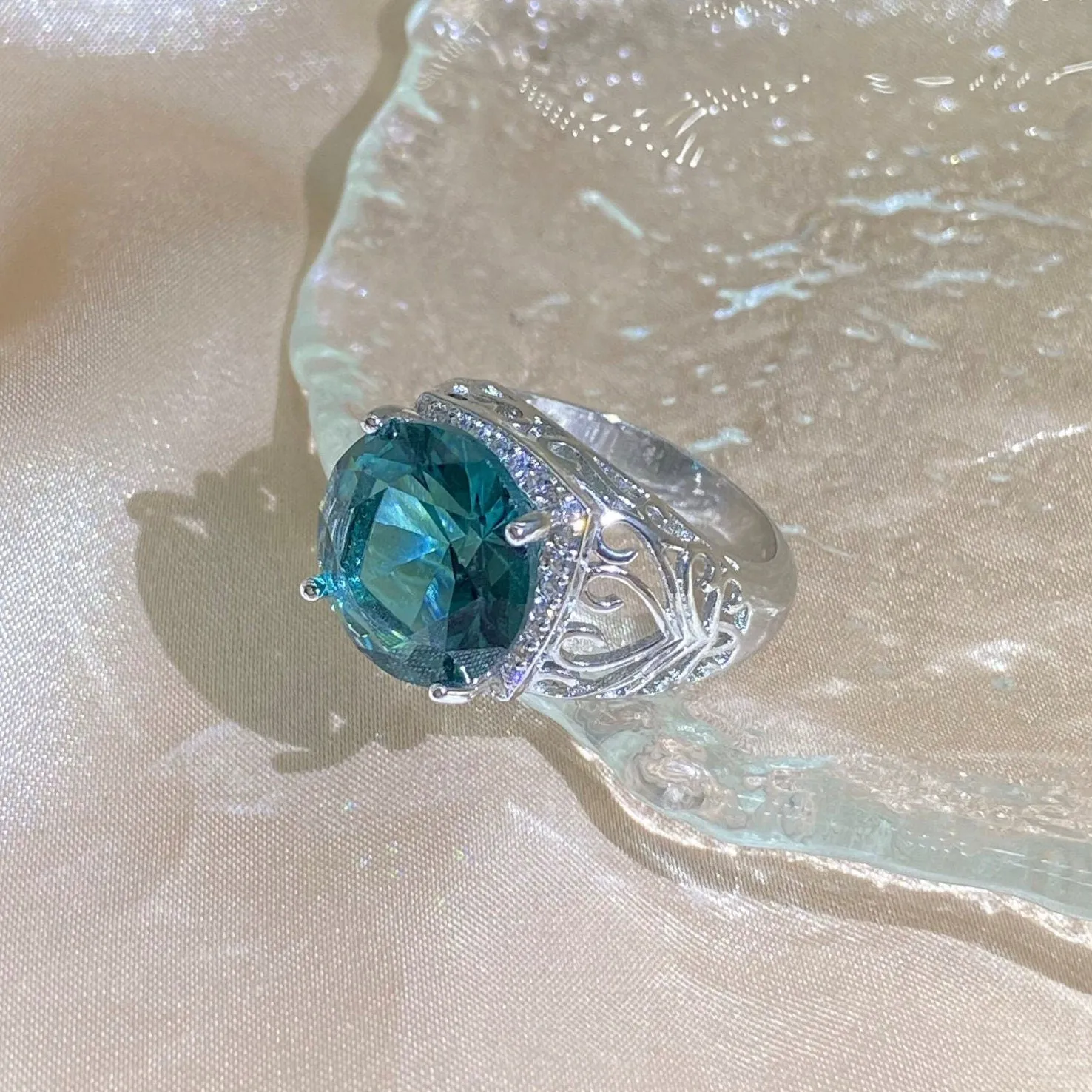 Promise Ring | Engagement Ring | Teal Blue Ring | Womens Promise Ring |  Aquamarine Engagement Ring | Blue Diamond Ring | Tourmaline Ring
