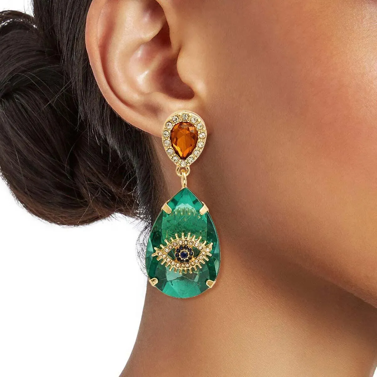 Protect Your Fashion Vibe: Shop Green Evil Eye Drop[ Earrings Now!