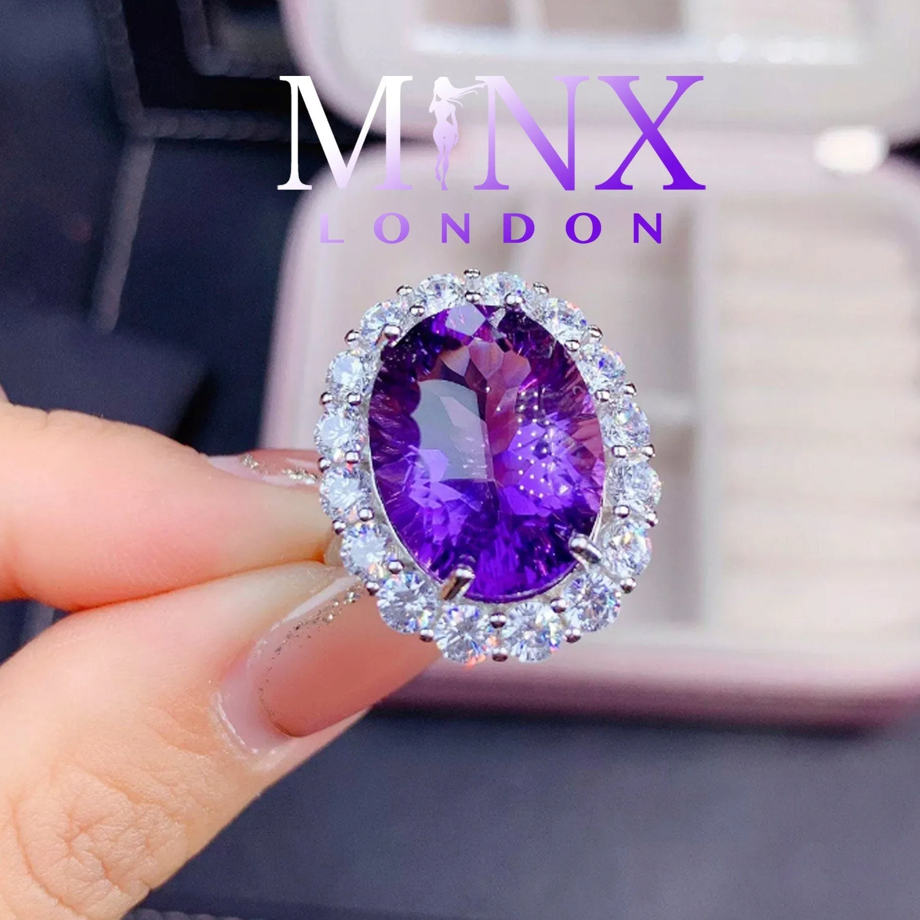 Purple Diamond Ring | Purple Diamond Engagement Ring | Purple Amethyst Ring | Purple Sapphire Ring | Halo Ring | Purple Tourmaline Ring