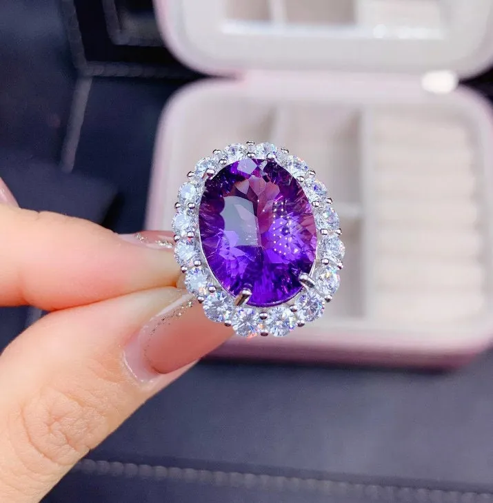 Purple Diamond Ring | Purple Diamond Engagement Ring | Purple Amethyst Ring | Purple Sapphire Ring | Halo Ring | Purple Tourmaline Ring