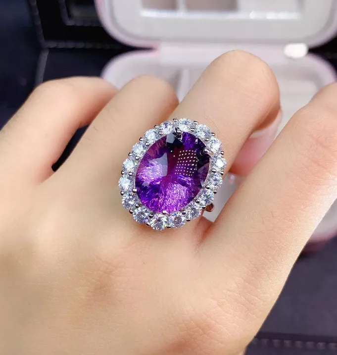 Purple Diamond Ring | Purple Diamond Engagement Ring | Purple Amethyst Ring | Purple Sapphire Ring | Halo Ring | Purple Tourmaline Ring