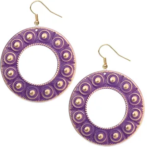Purple Round Spotted Metal Earrings