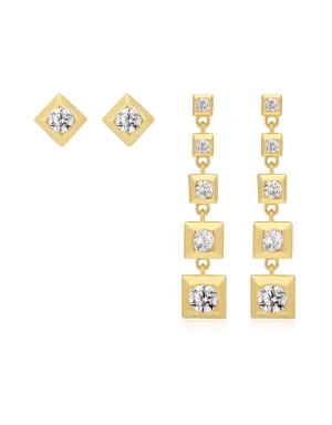 Pyramid Drop Studs- Gold