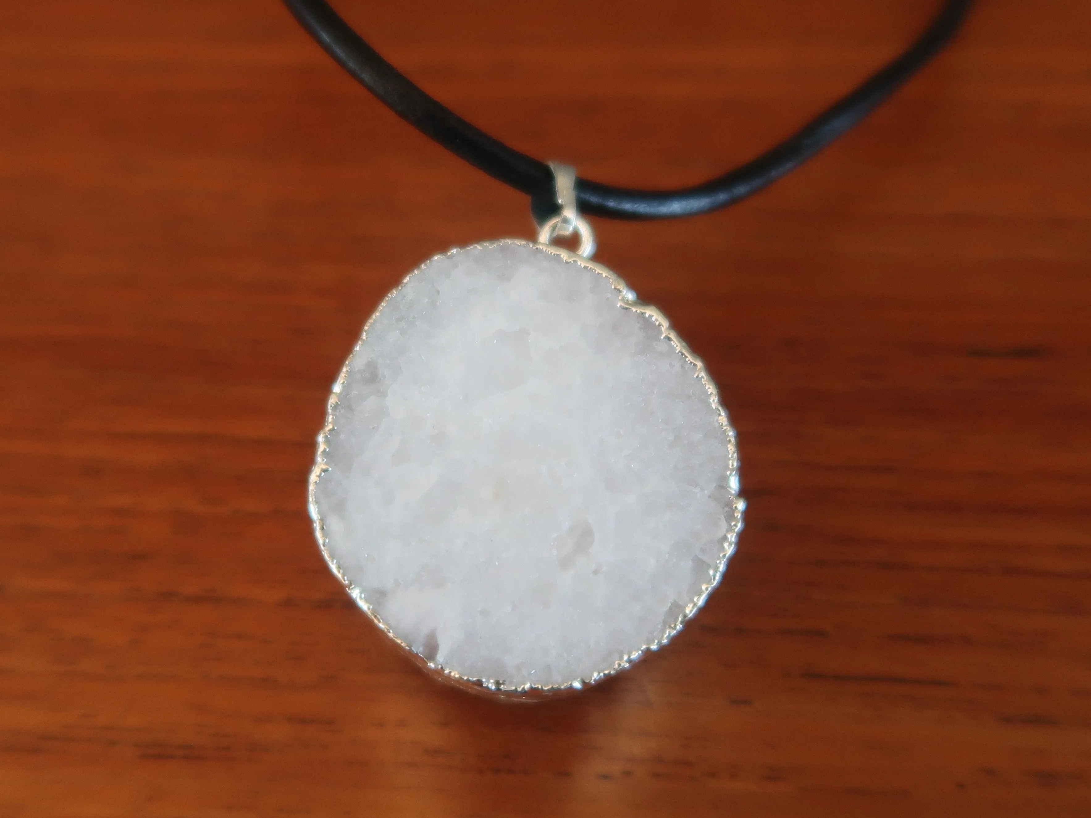 Quartz Clear Necklace Raw White Cluster Sparkling Stone Chunky Leather