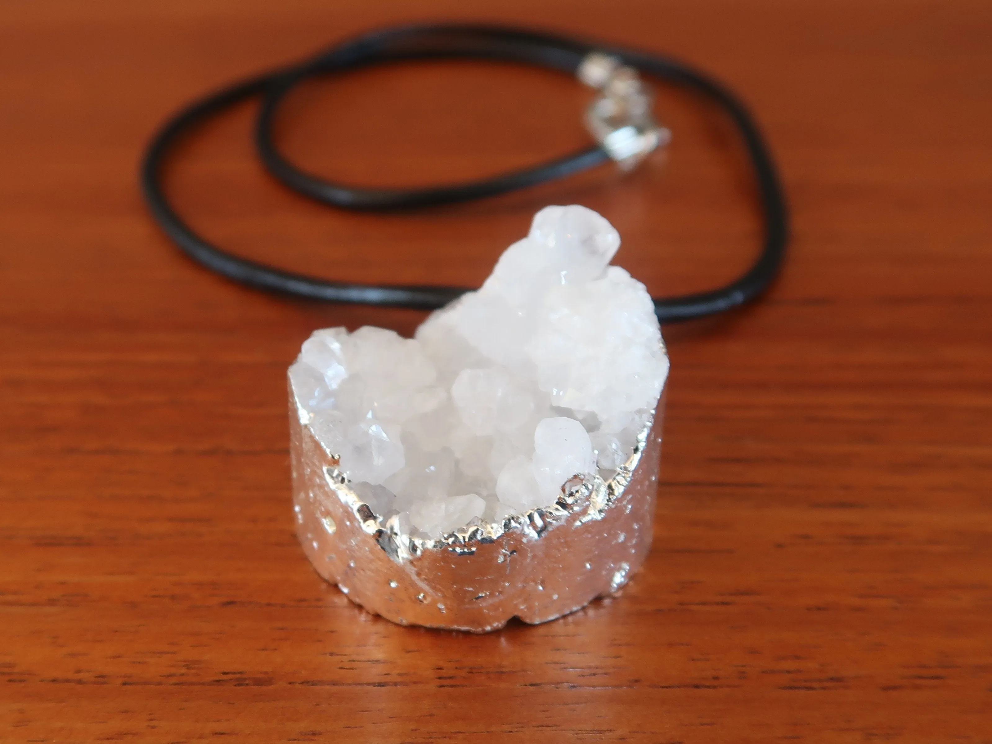 Quartz Clear Necklace Raw White Cluster Sparkling Stone Chunky Leather