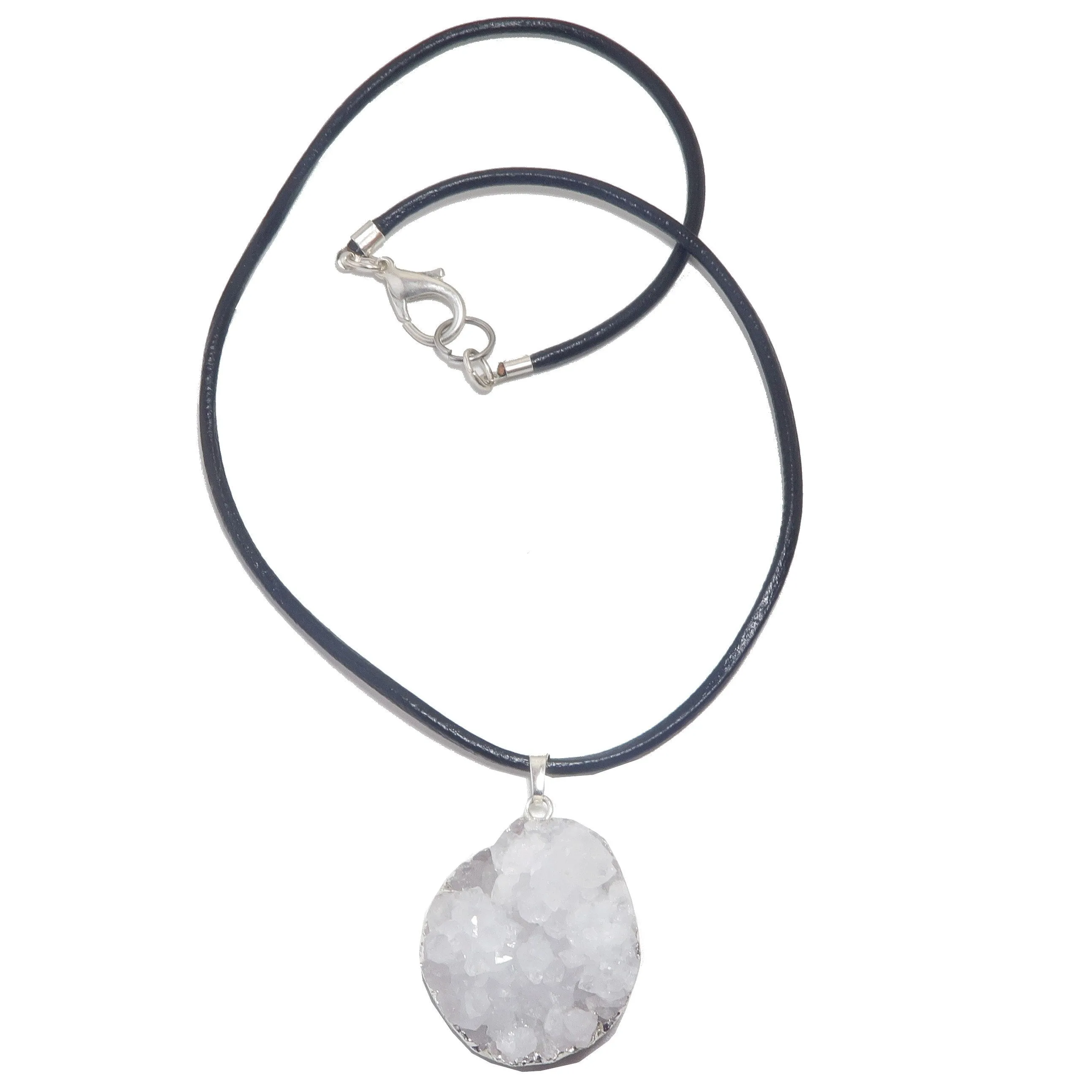 Quartz Clear Necklace Raw White Cluster Sparkling Stone Chunky Leather