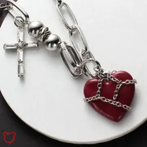 "Cross Necklace: Red Heart Design"