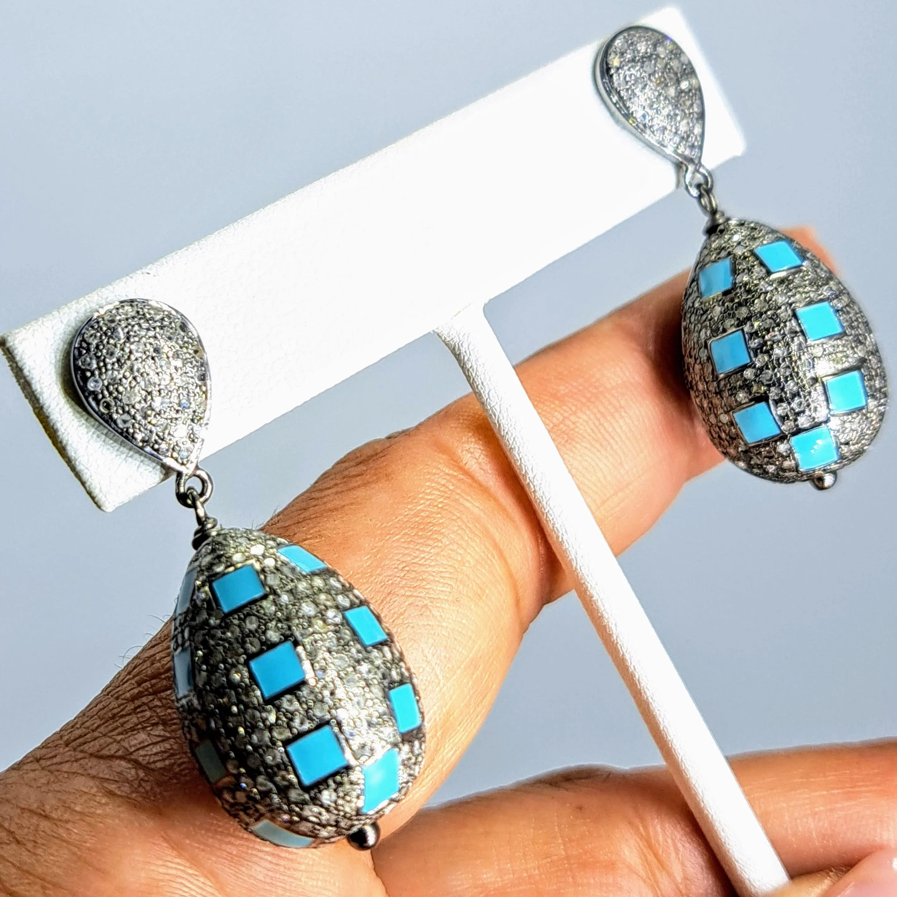 "Disco Diamonds" 1.5" Earrings - Diamond Pavé, Sterling, Enamel
