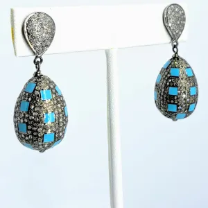 "Disco Diamonds" 1.5" Earrings - Diamond Pavé, Sterling, Enamel