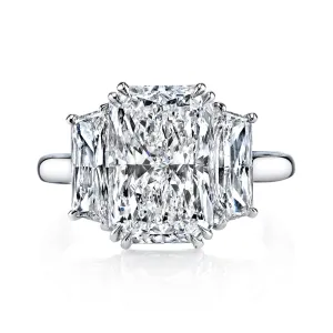 Radiant Cut 5.02 ct Platinum Three Stone Diamond Ring