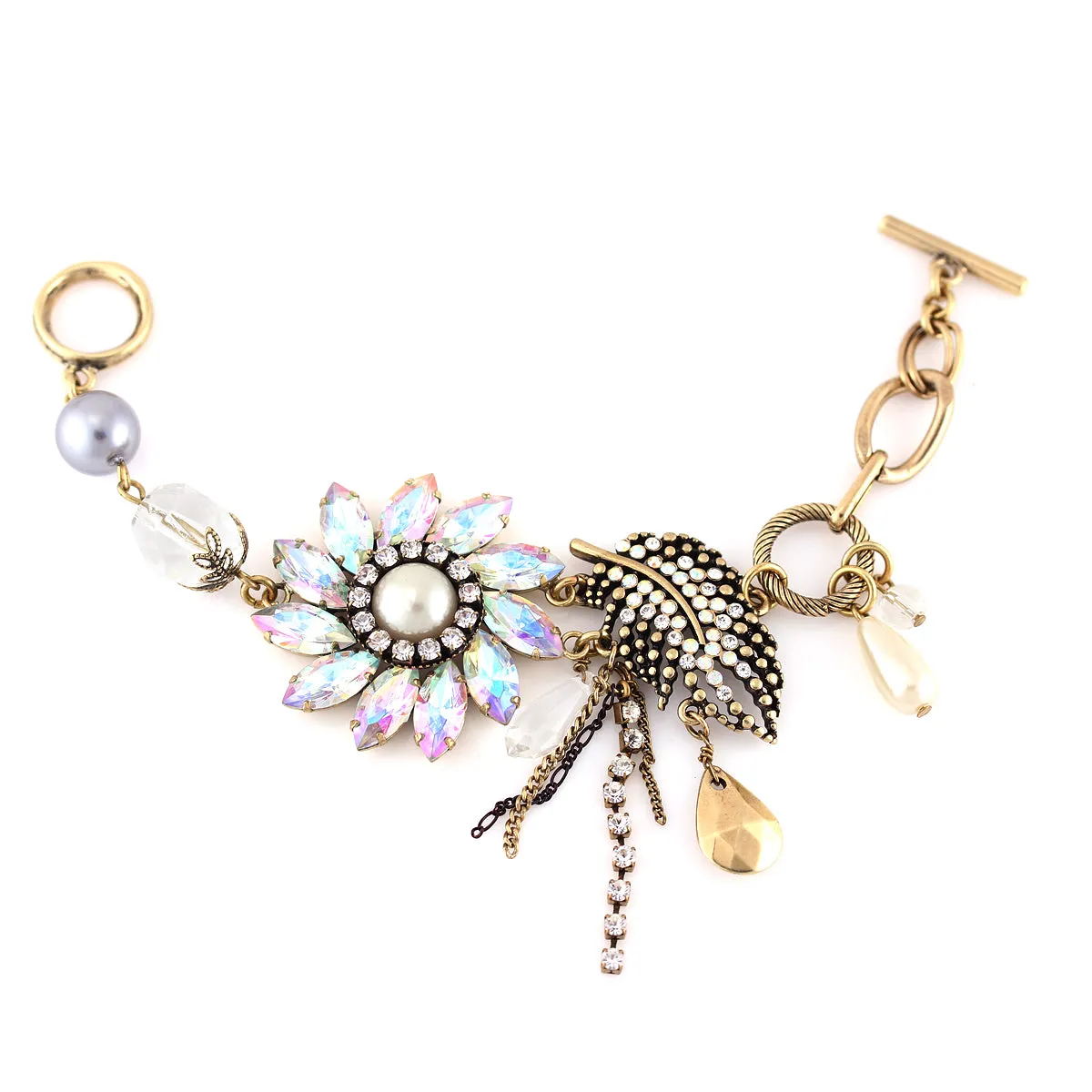 RAINBOW CRYSTAL AND PEARL BRACELETS #254BR2101 (1D17/2A7)