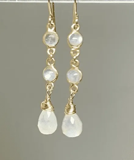 Rainbow Moonstone Double Dangle Earrings Gold Fill