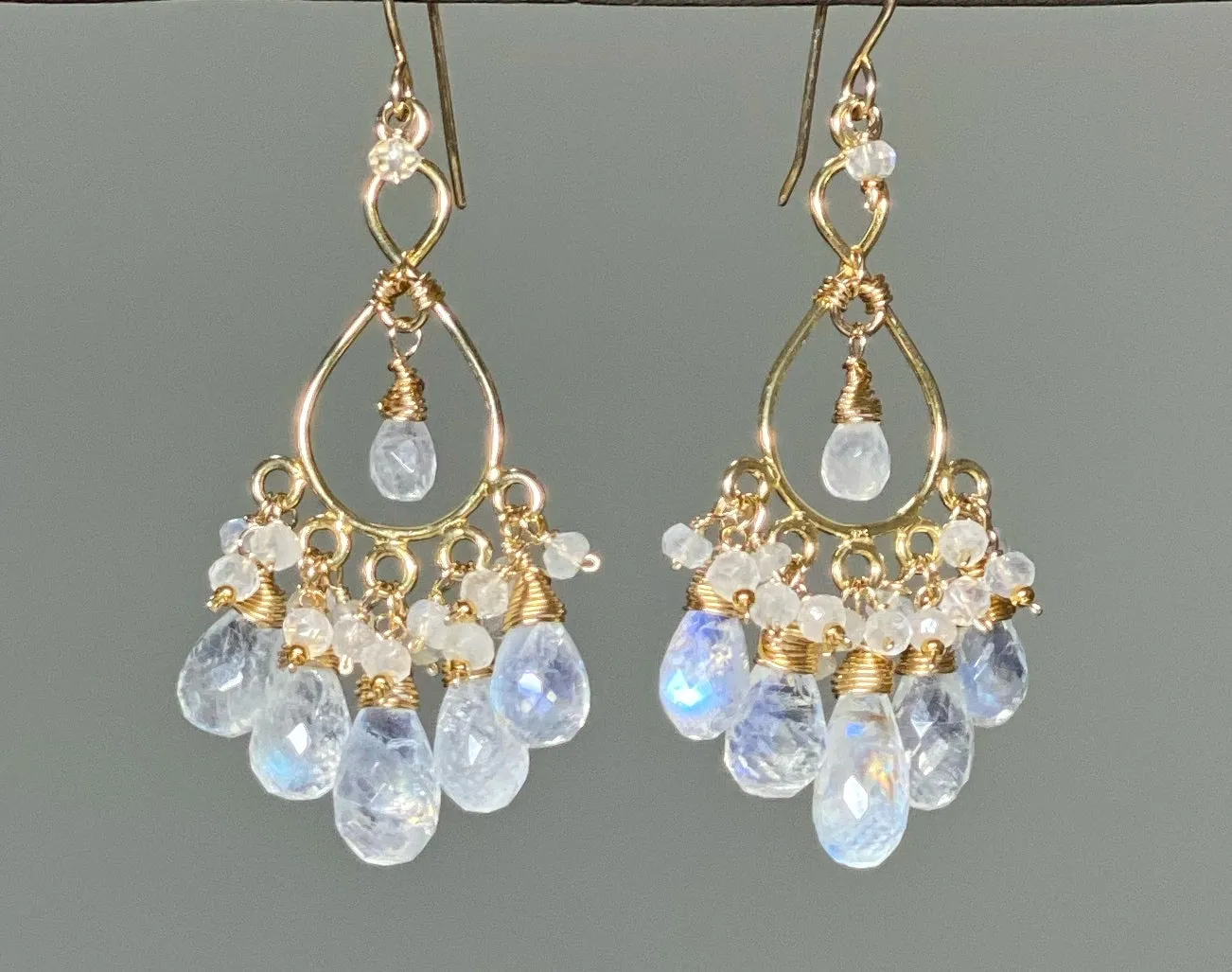 Rainbow Moonstone Gold Chandelier Earrings