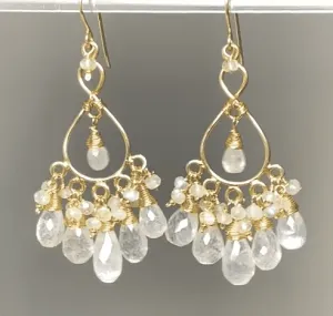 Rainbow Moonstone Gold Chandelier Earrings