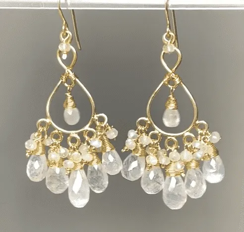 Rainbow Moonstone Gold Chandelier Earrings