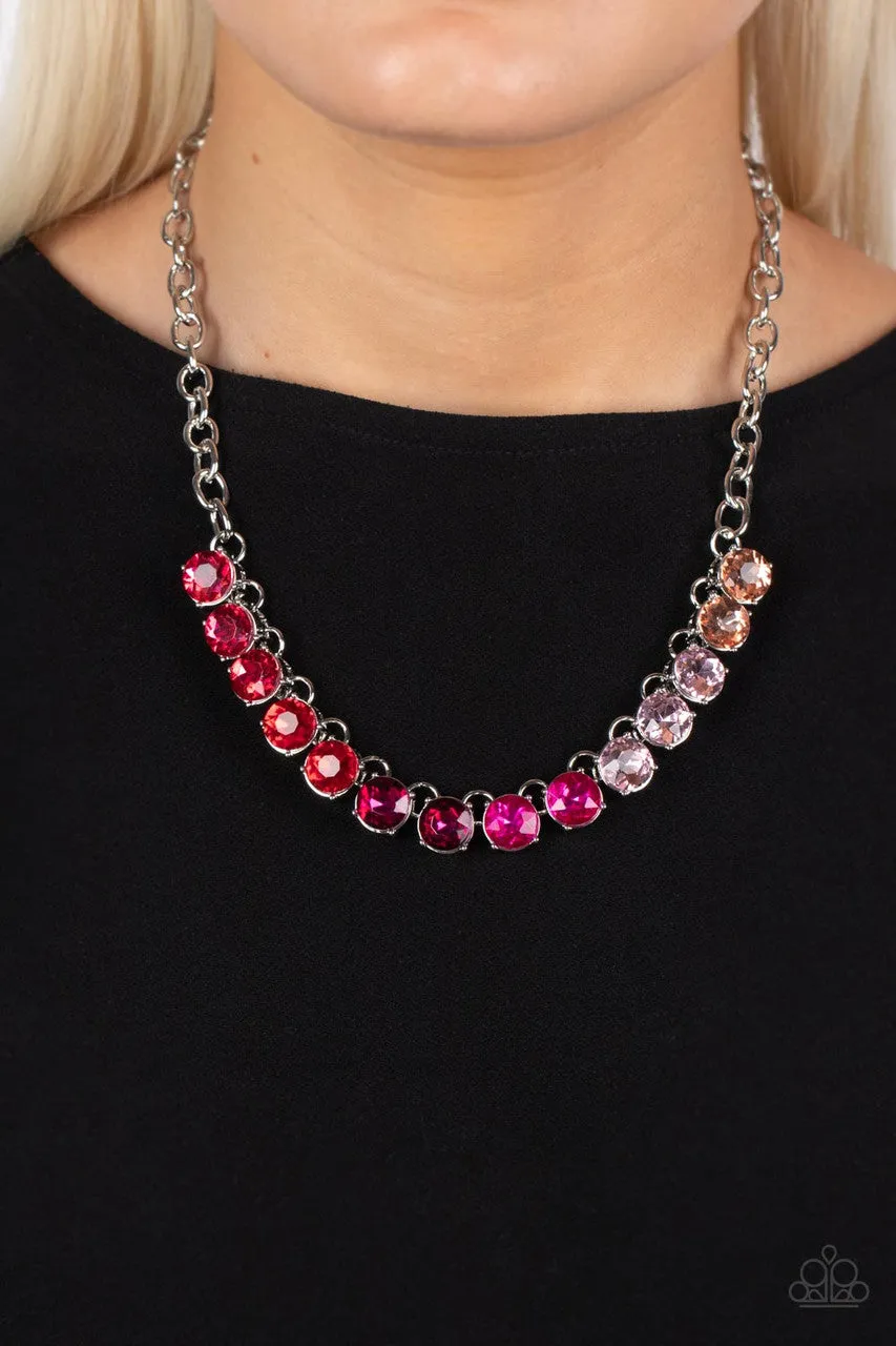 Rainbow Resplendence - Pink - Circle Gem Ombre Paparazzi Short Necklace
