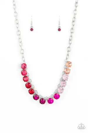 Rainbow Resplendence - Pink - Circle Gem Ombre Paparazzi Short Necklace