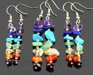 Rainbow Stone Chakra Earrings Dangle Design (sold by the 3 pair)