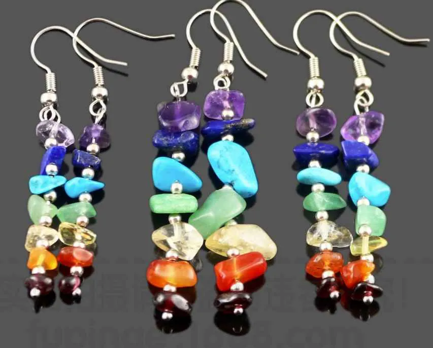 Rainbow Stone Chakra Earrings Dangle Design (sold by the 3 pair)
