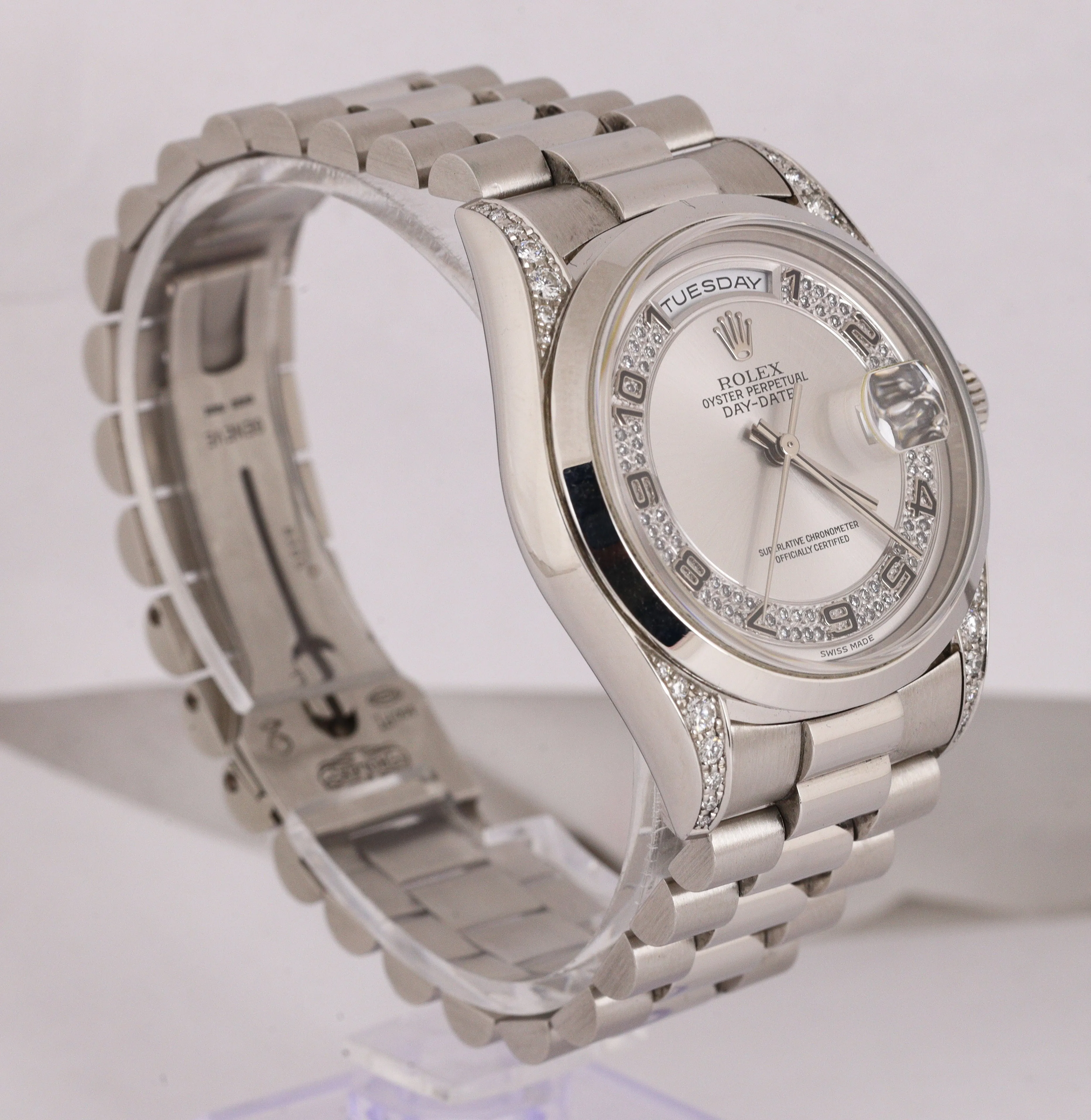 RARE 1997 Rolex Day-Date President Platinum Diamond Lugs 18296 FULL SET 36mm