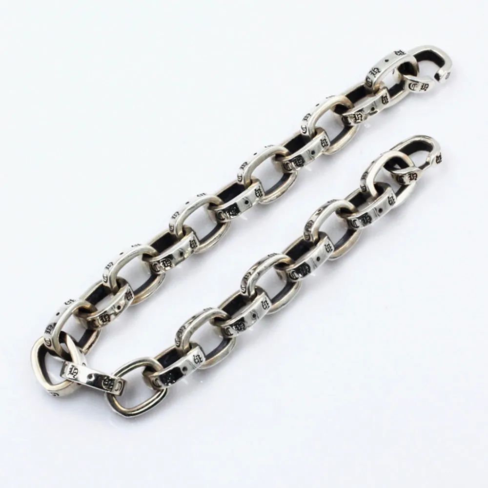 Real Solid 925 Sterling Silver Bracelets Oval Link Lettering Punk Jewelry 7.9"