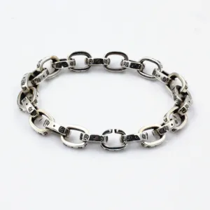 Real Solid 925 Sterling Silver Bracelets Oval Link Lettering Punk Jewelry 7.9"