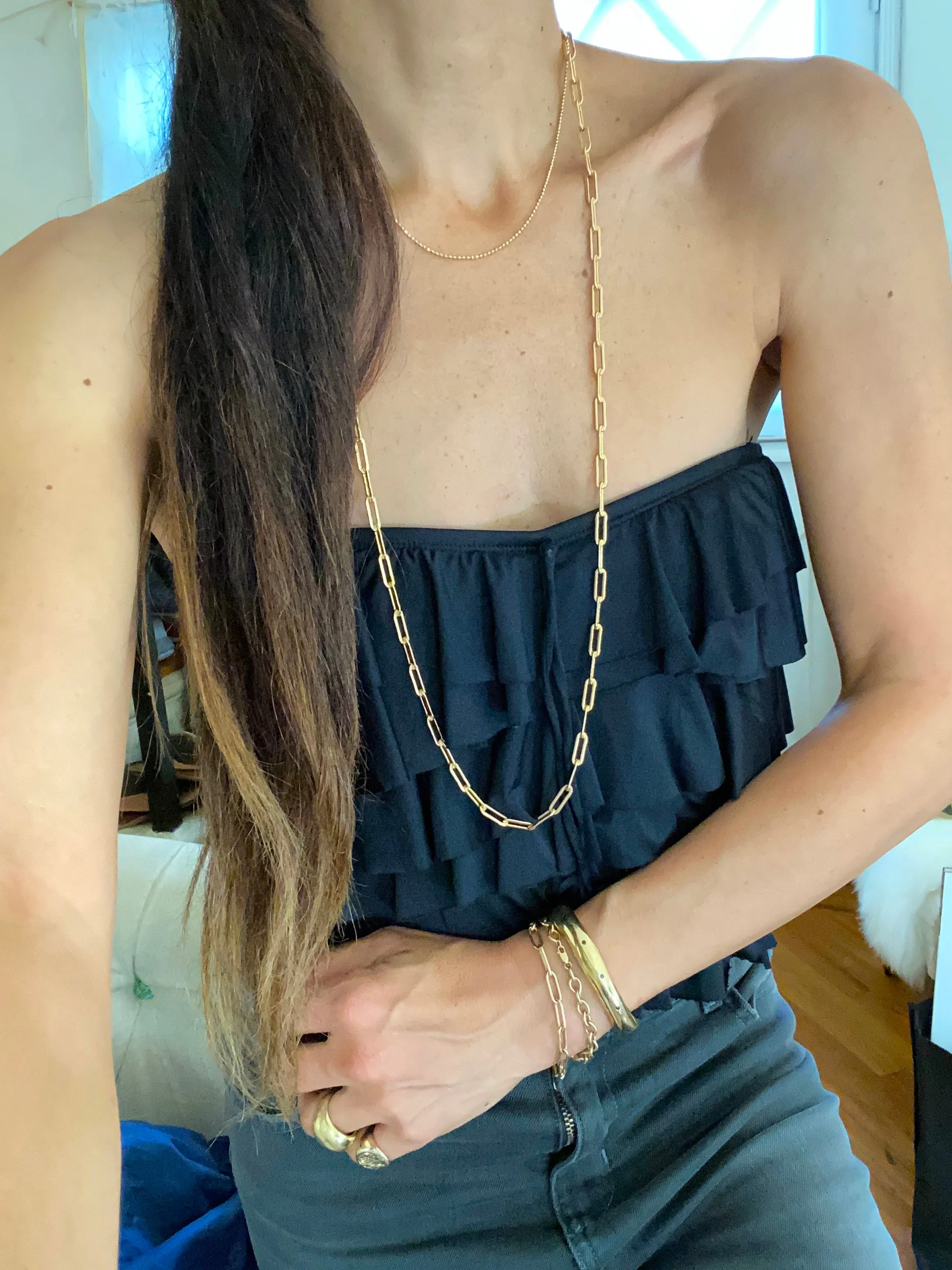 Rectangle Chain Long Necklace - 14K Gold Filled