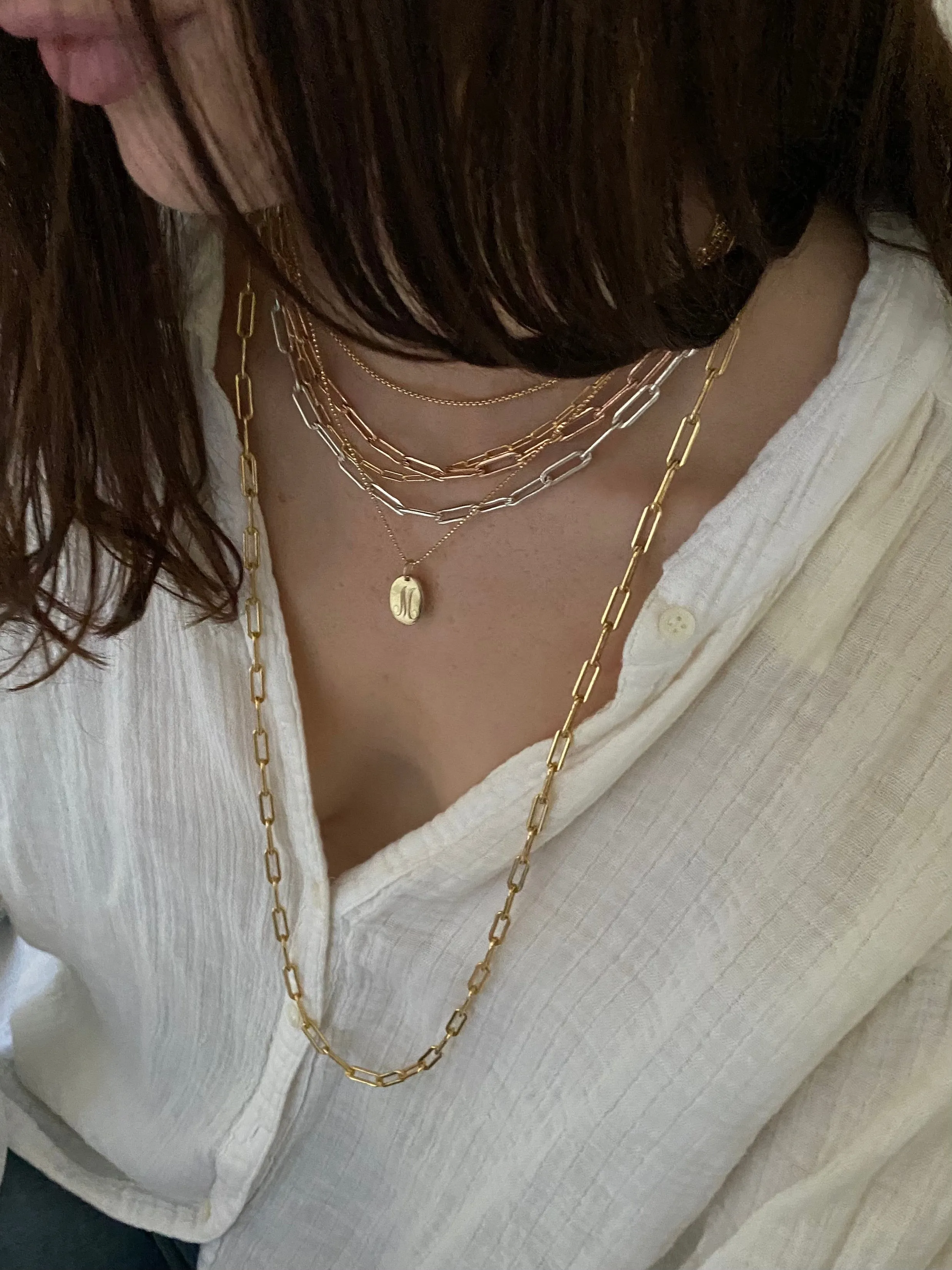 Rectangle Chain Long Necklace - 14K Gold Filled