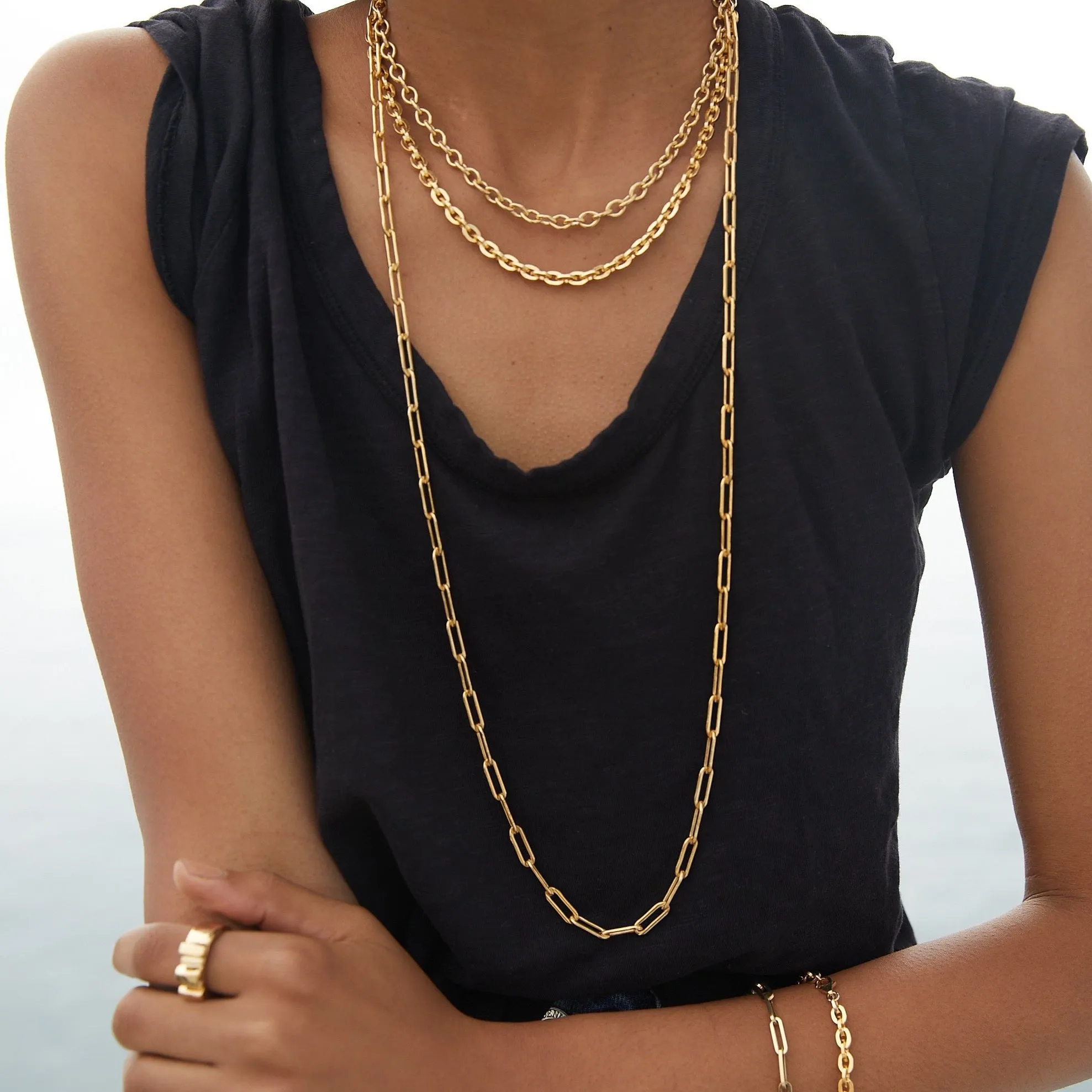 Rectangle Chain Long Necklace - 14K Gold Filled