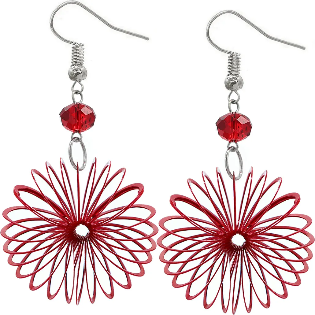 Red Bead Coil Slinky Dangle Earrings