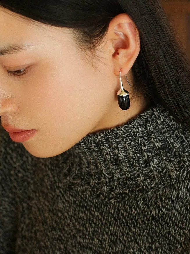 Red Black Agate White Crystal Ear Hooks Drop Earrings