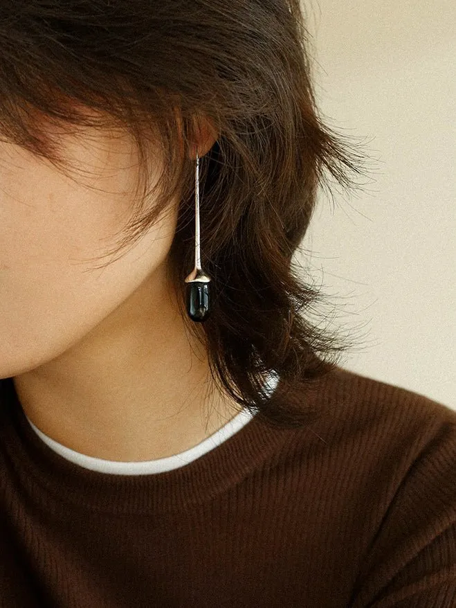 Red Black Agate White Crystal Ear Hooks Drop Earrings
