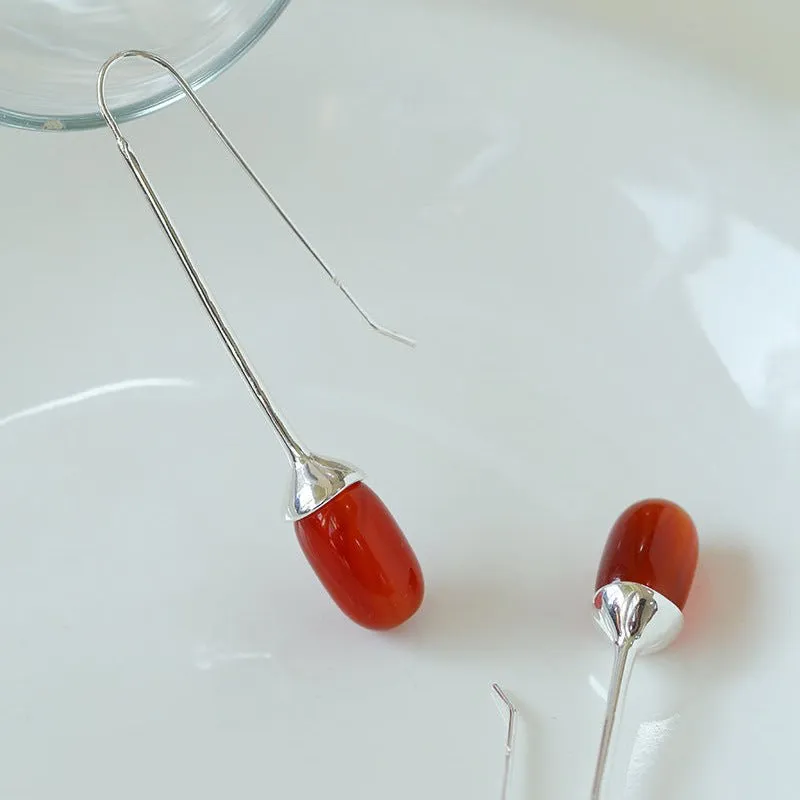 Red Black Agate White Crystal Ear Hooks Drop Earrings