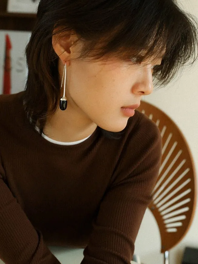 Red Black Agate White Crystal Ear Hooks Drop Earrings