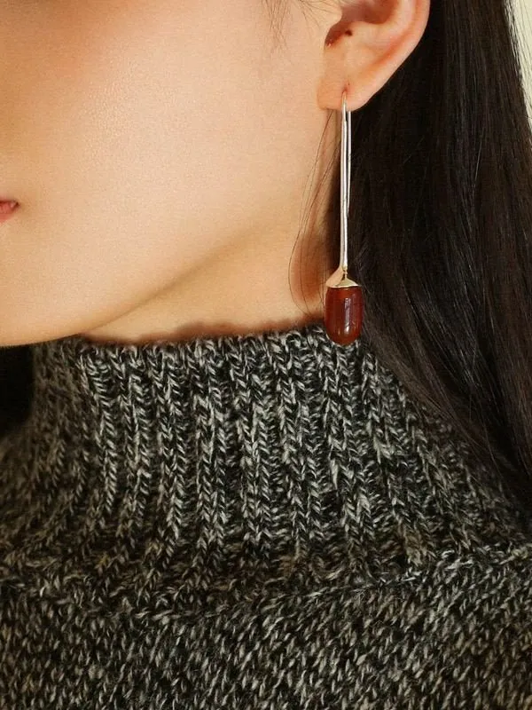 Red Black Agate White Crystal Ear Hooks Drop Earrings