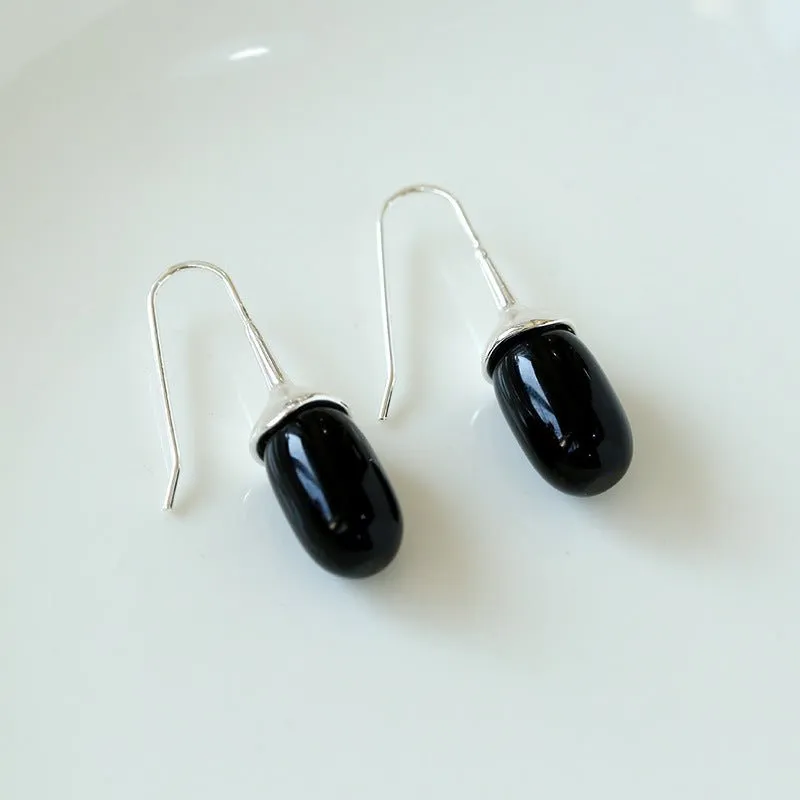 Red Black Agate White Crystal Ear Hooks Drop Earrings