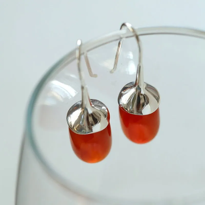 Red Black Agate White Crystal Ear Hooks Drop Earrings