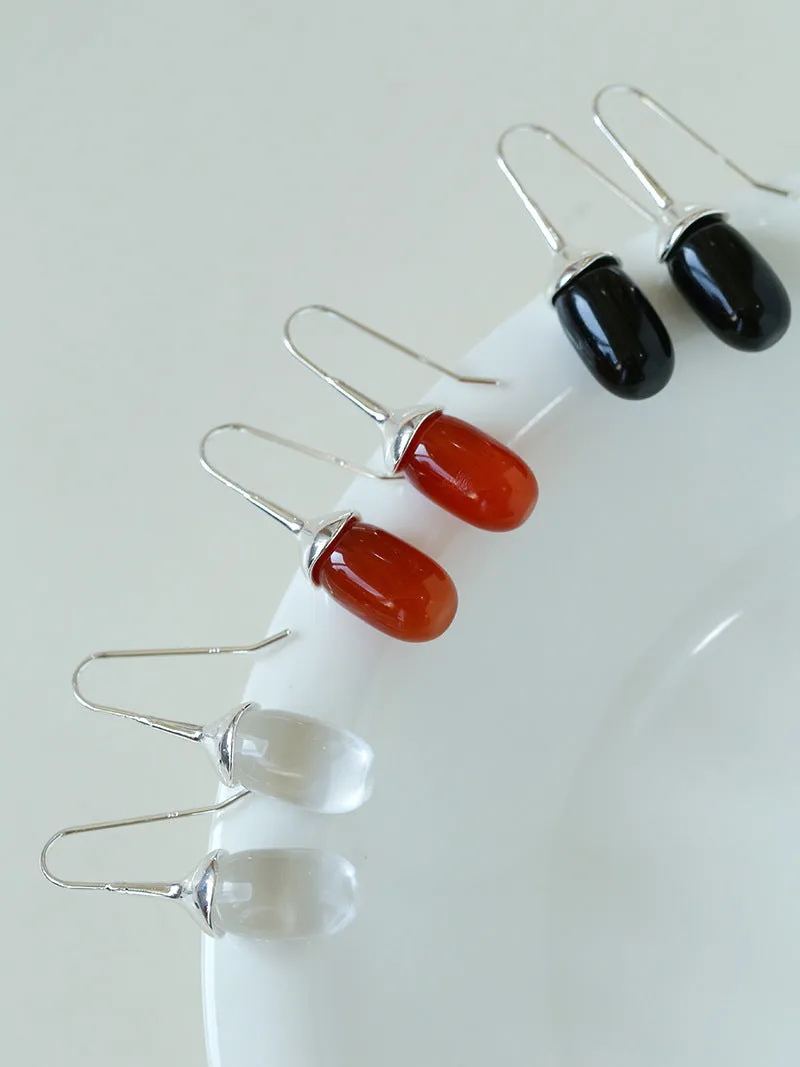 Red Black Agate White Crystal Ear Hooks Drop Earrings