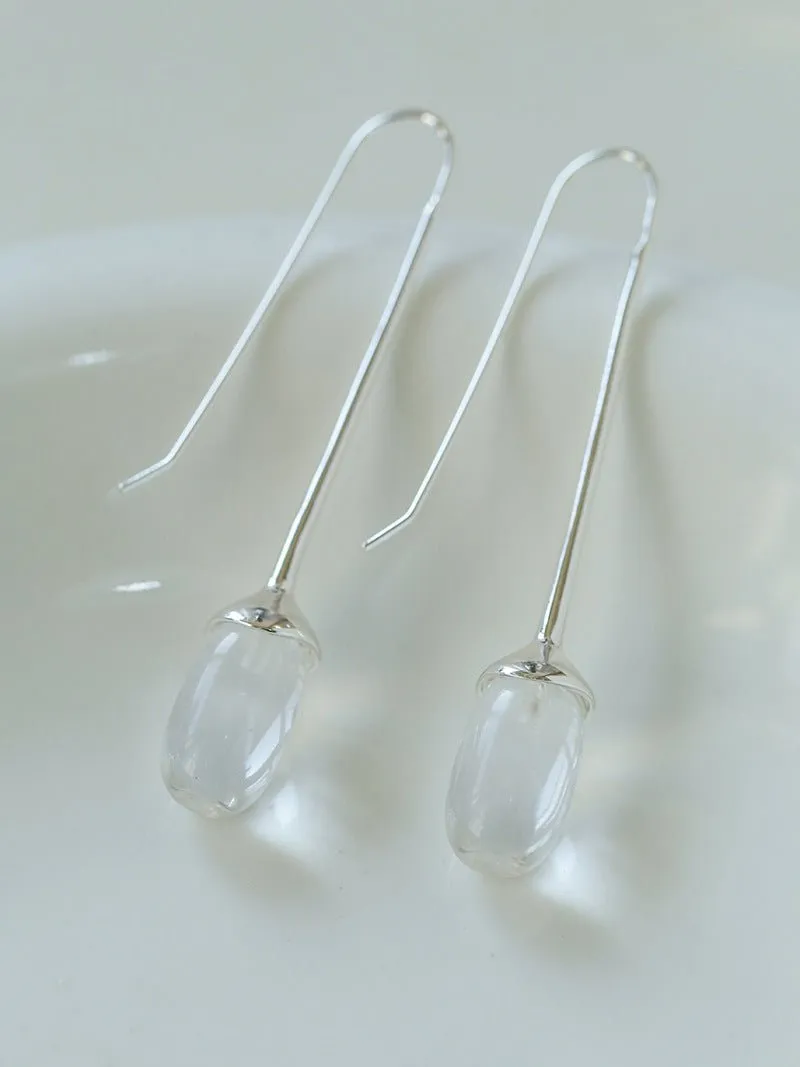 Red Black Agate White Crystal Ear Hooks Drop Earrings