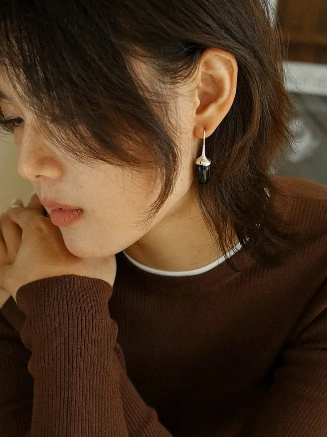 Red Black Agate White Crystal Ear Hooks Drop Earrings