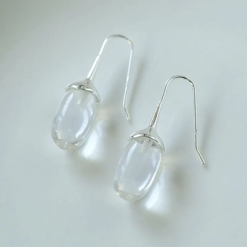 Red Black Agate White Crystal Ear Hooks Drop Earrings