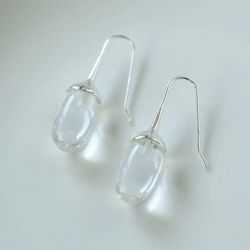 Red Black Agate White Crystal Ear Hooks Drop Earrings