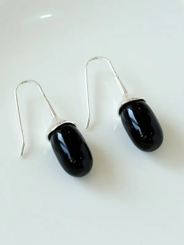 Red Black Agate White Crystal Ear Hooks Drop Earrings
