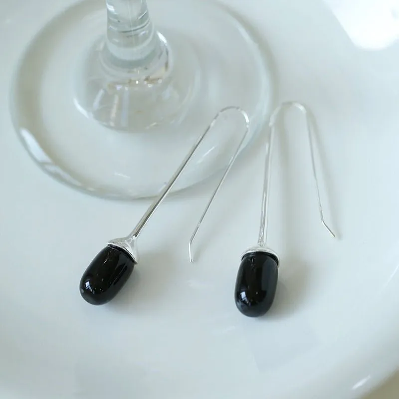 Red Black Agate White Crystal Ear Hooks Drop Earrings