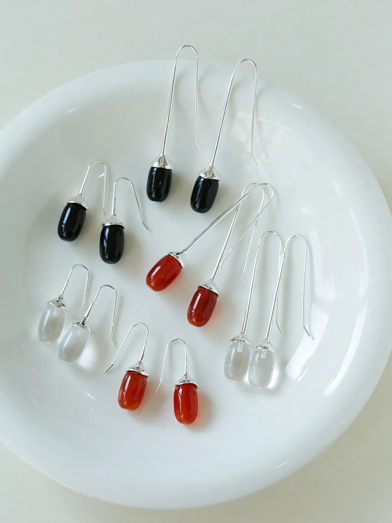 Red Black Agate White Crystal Ear Hooks Drop Earrings