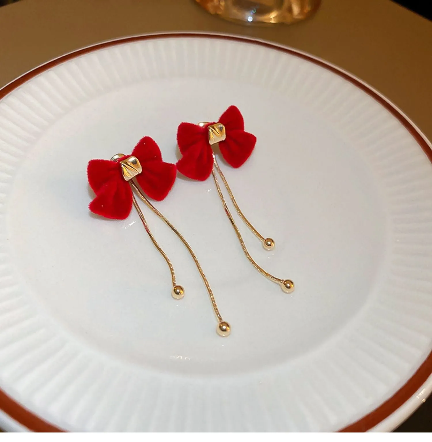 Red Bow Tassel Earrings