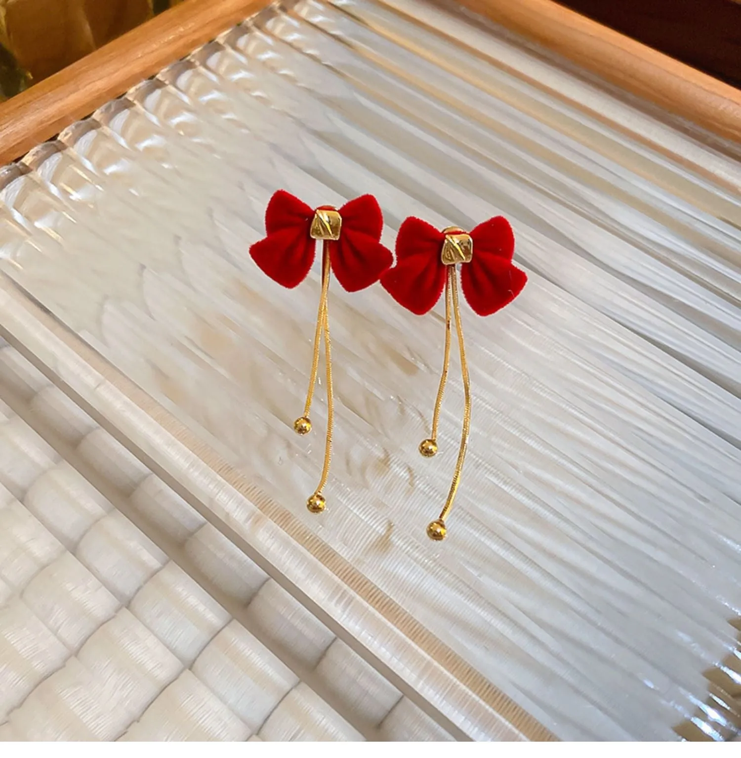 Red Bow Tassel Earrings