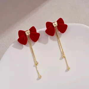 Red Bow Tassel Earrings