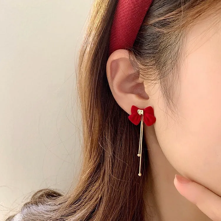 Red Bow Tassel Earrings
